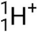 Hydrogen ion symbol; chemical notation of H+ ion in atomic structure context.