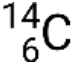 Carbon-14 isotope symbol, used in radiocarbon dating, nuclear chemistry educational diagram.