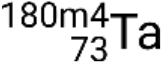 Tantalum isotope symbol: 180m4 Ta73, atomic mass and number notation, nuclear physics concept.